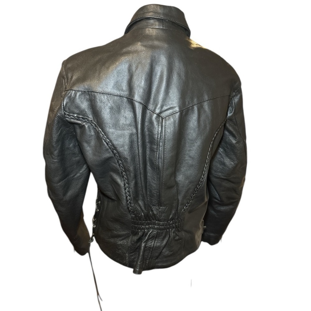 Vintage Black Oversized Xena Interstate Leather Moto Biker Jacket S - Picture 8 of 16